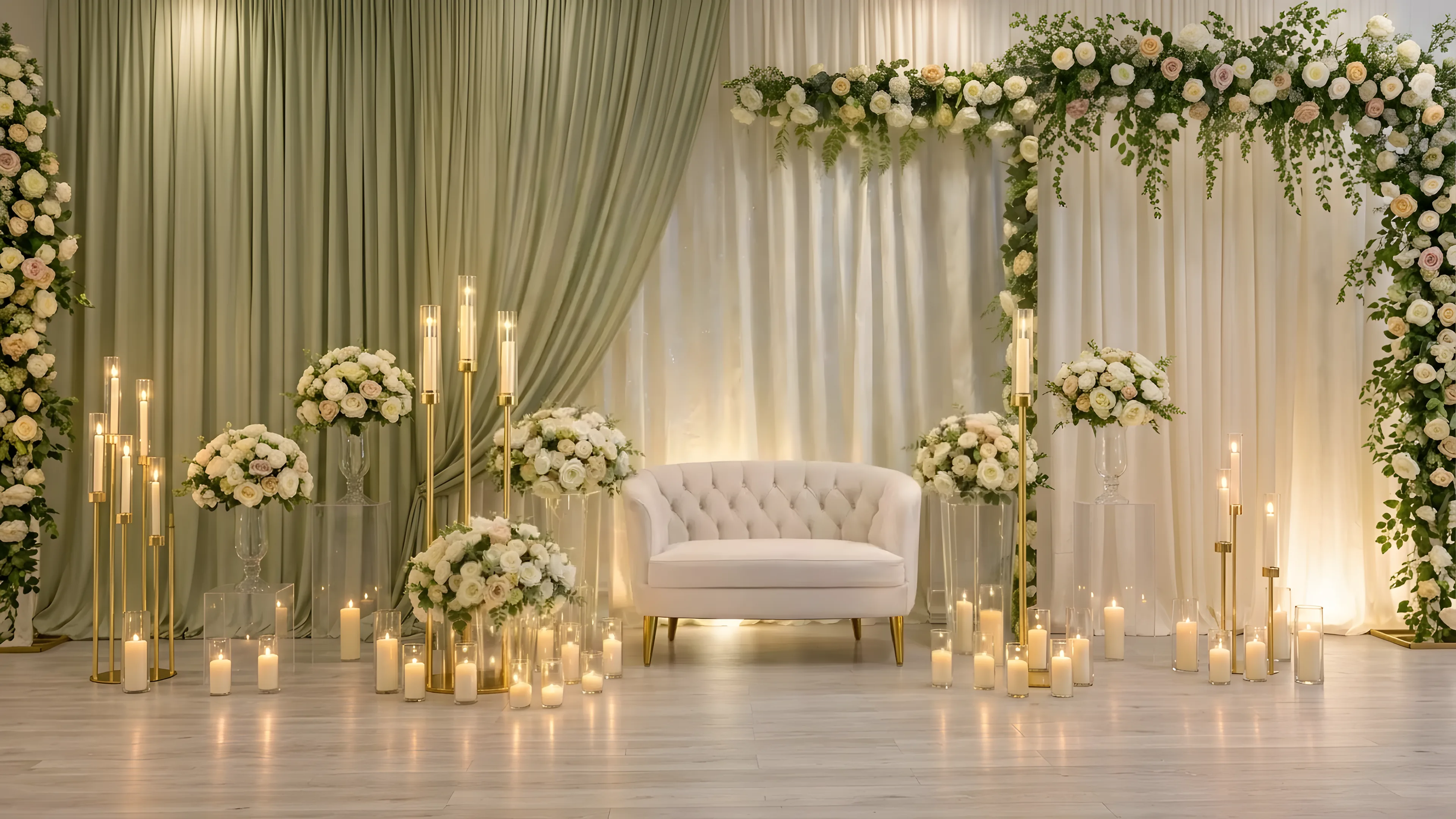 Drapeado Salvia y Velas - Star Event Rental Houston TX