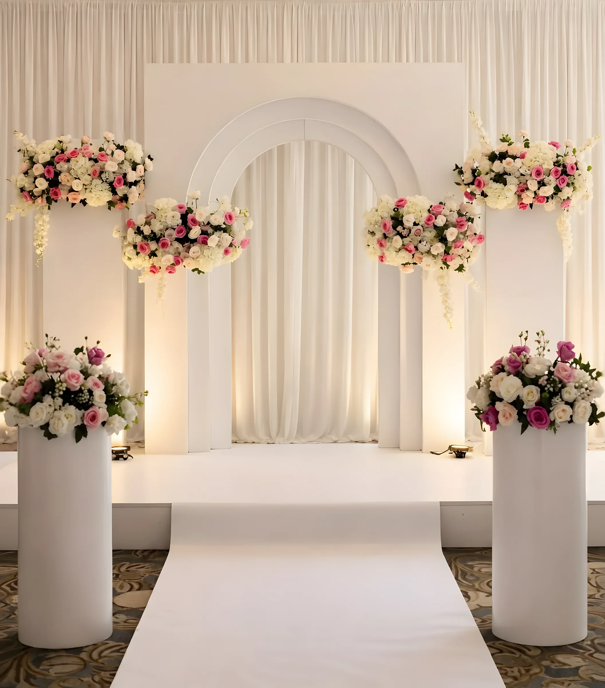 White Arch & Floral Pillars - Star Event Rental Houston TX