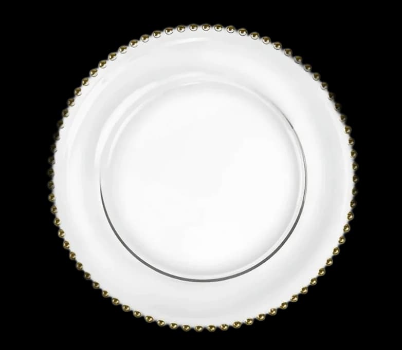 Clear Charger Plate with Gold Beads for rent in Houston TX - Star Event Rental