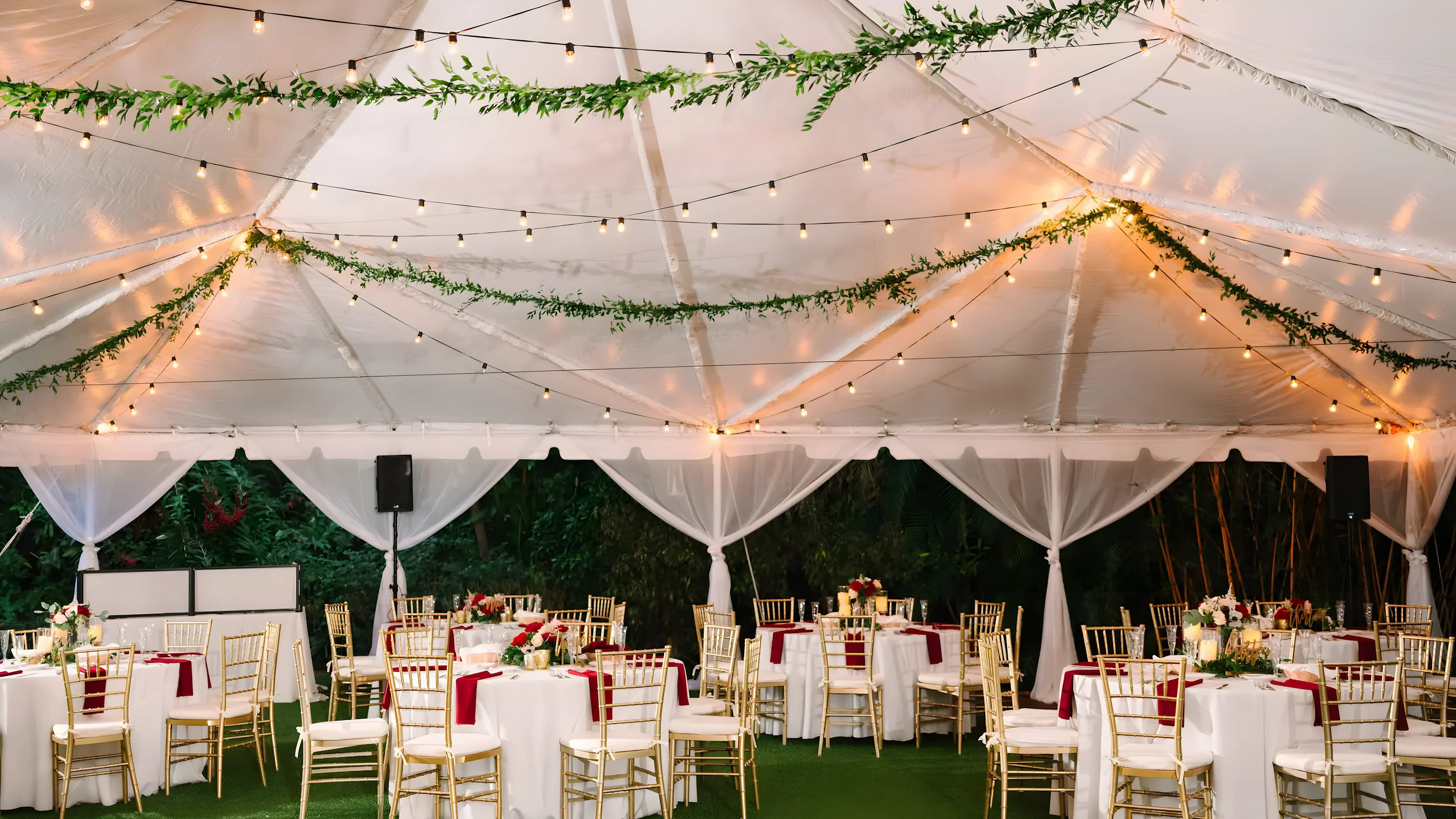 Tent with String Lights and Greenery - Star Event Rental Houston TX