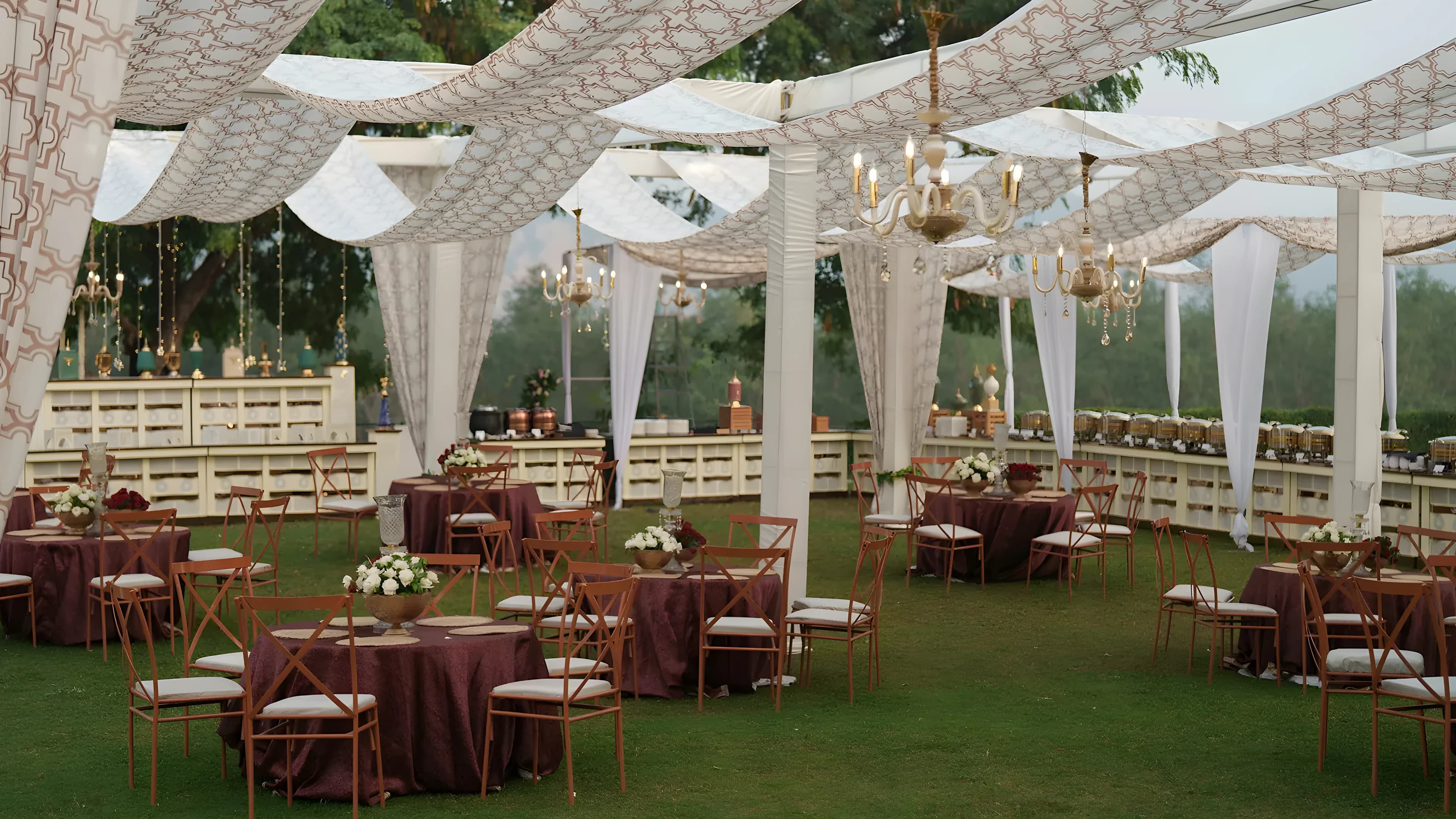 Wedding Reception with Draping and Chandeliers - Star Event Rental Houston TX